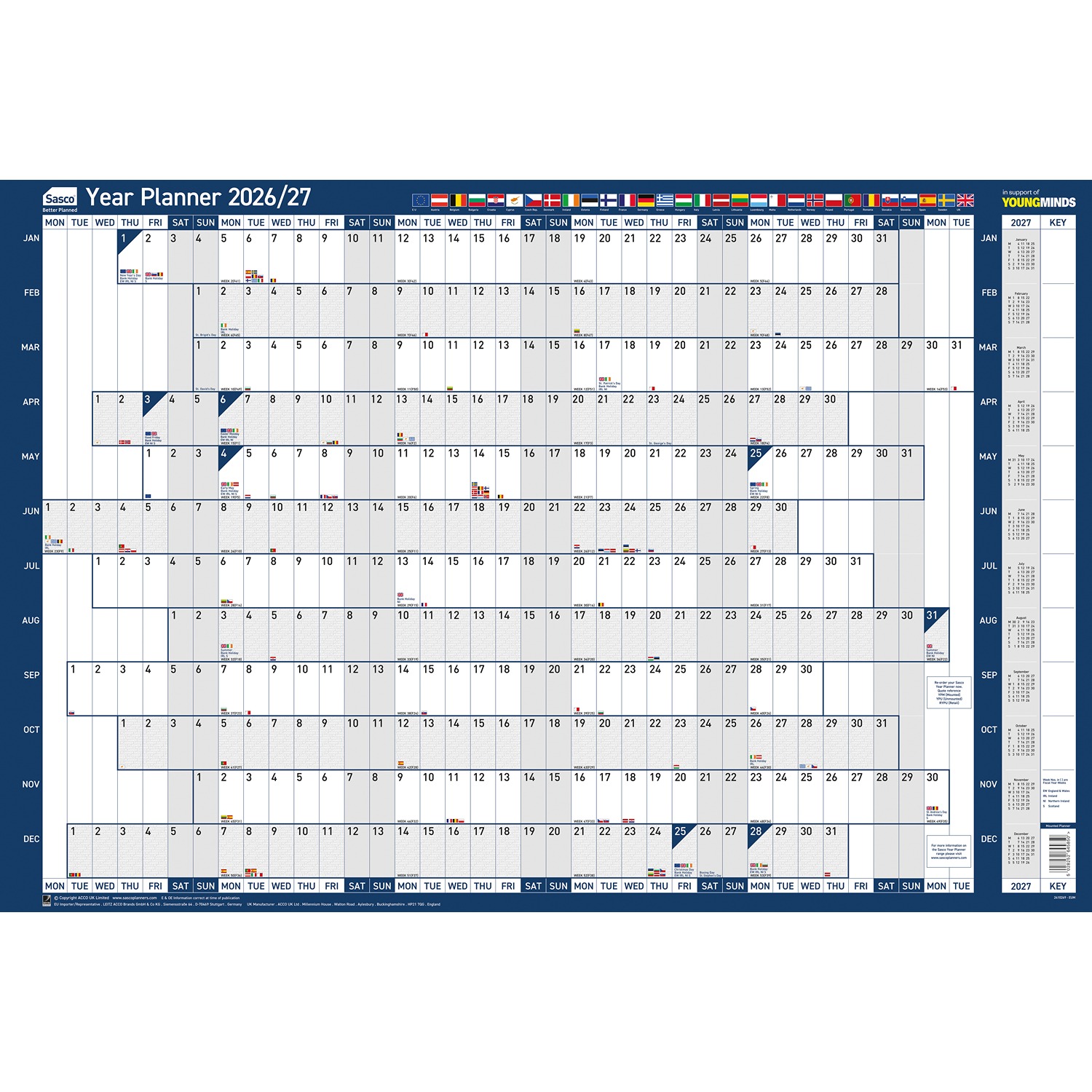 Sasco Yearly Smooth Wall Planner