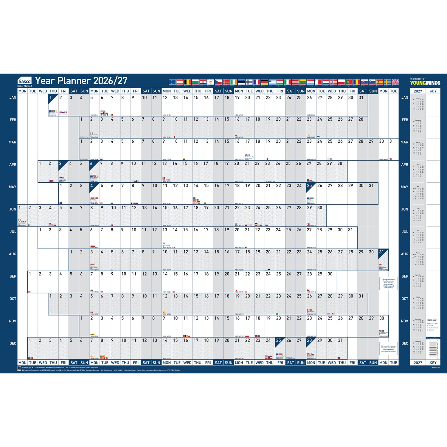 Sasco Yearly Smooth Wall Planner
