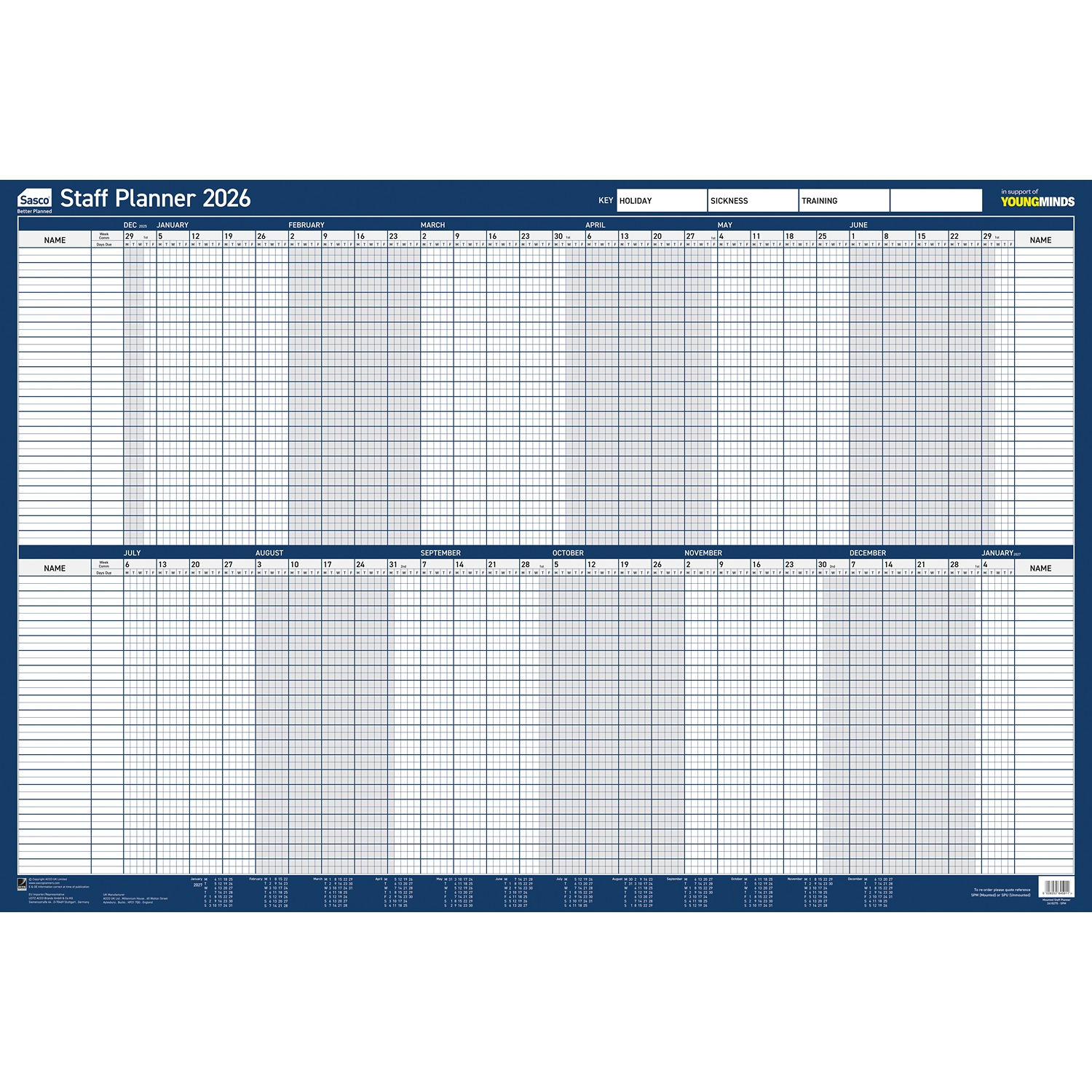 Sasco Yearly Smooth Wall Planner