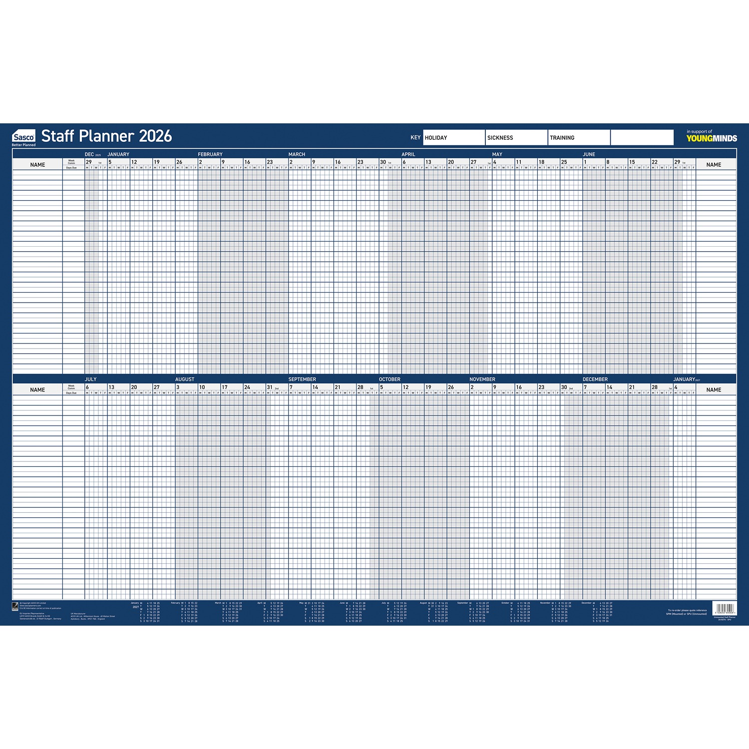 Sasco Yearly Smooth Wall Planner