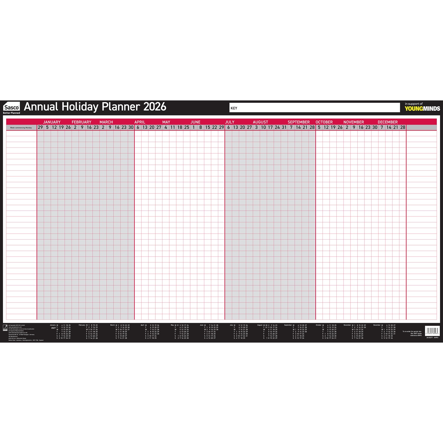 Sasco Yearly Smooth Wall Planner