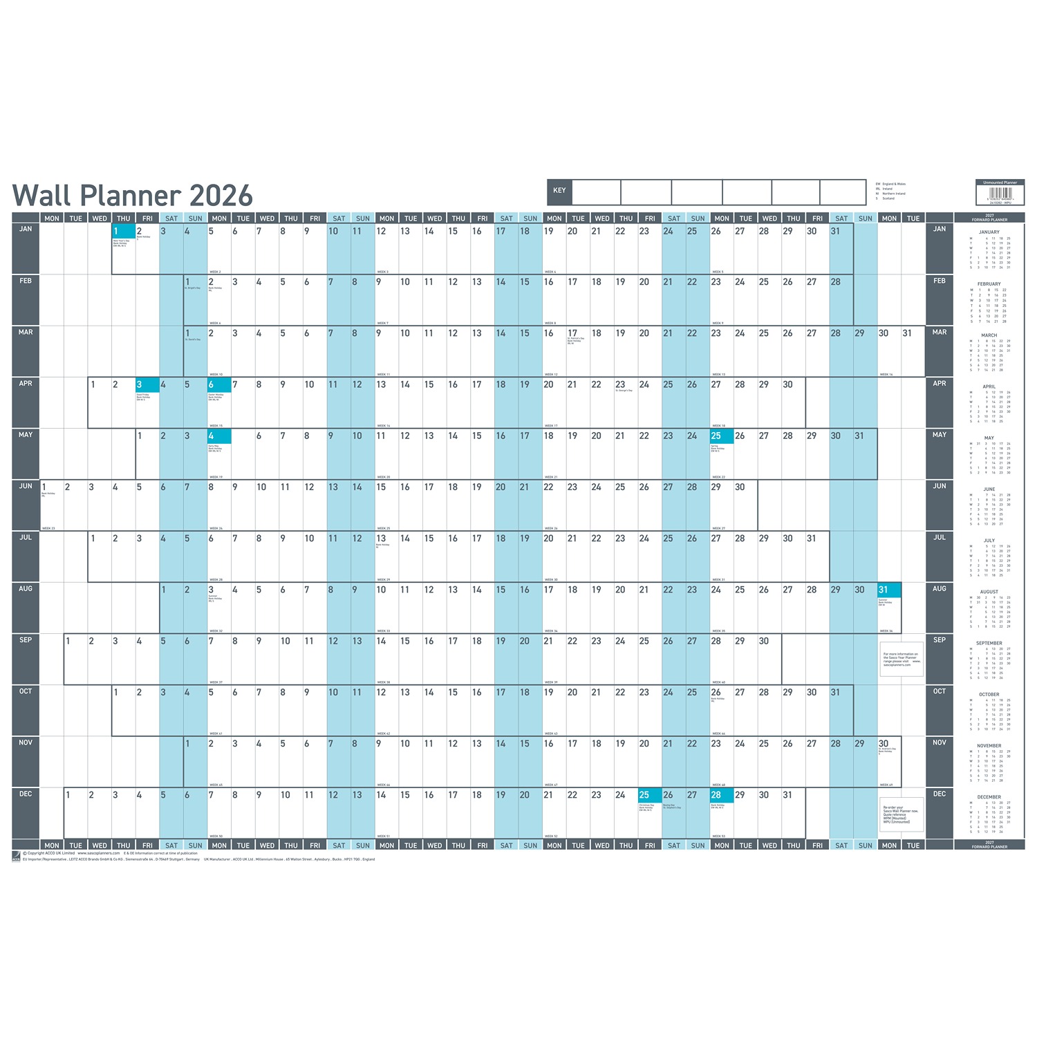 Sasco Yearly Smooth Wall Planner