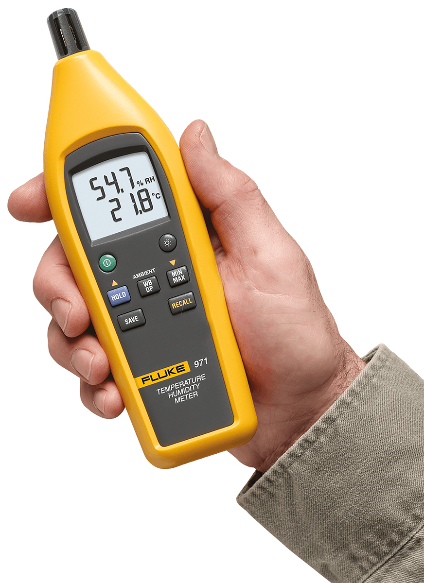 2418208 Fluke 971 Hygrometer 60 °C, ±2.5 %RH Accuracy, 60 °C Max, 95 %RH Max, UKAS