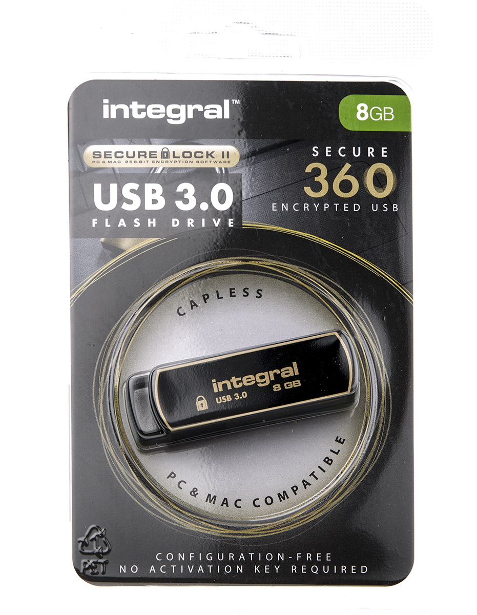 Integral Memory USB 3.0 Flash Drive 8 GB USB 3.0 Software Encrypted Flash Drive