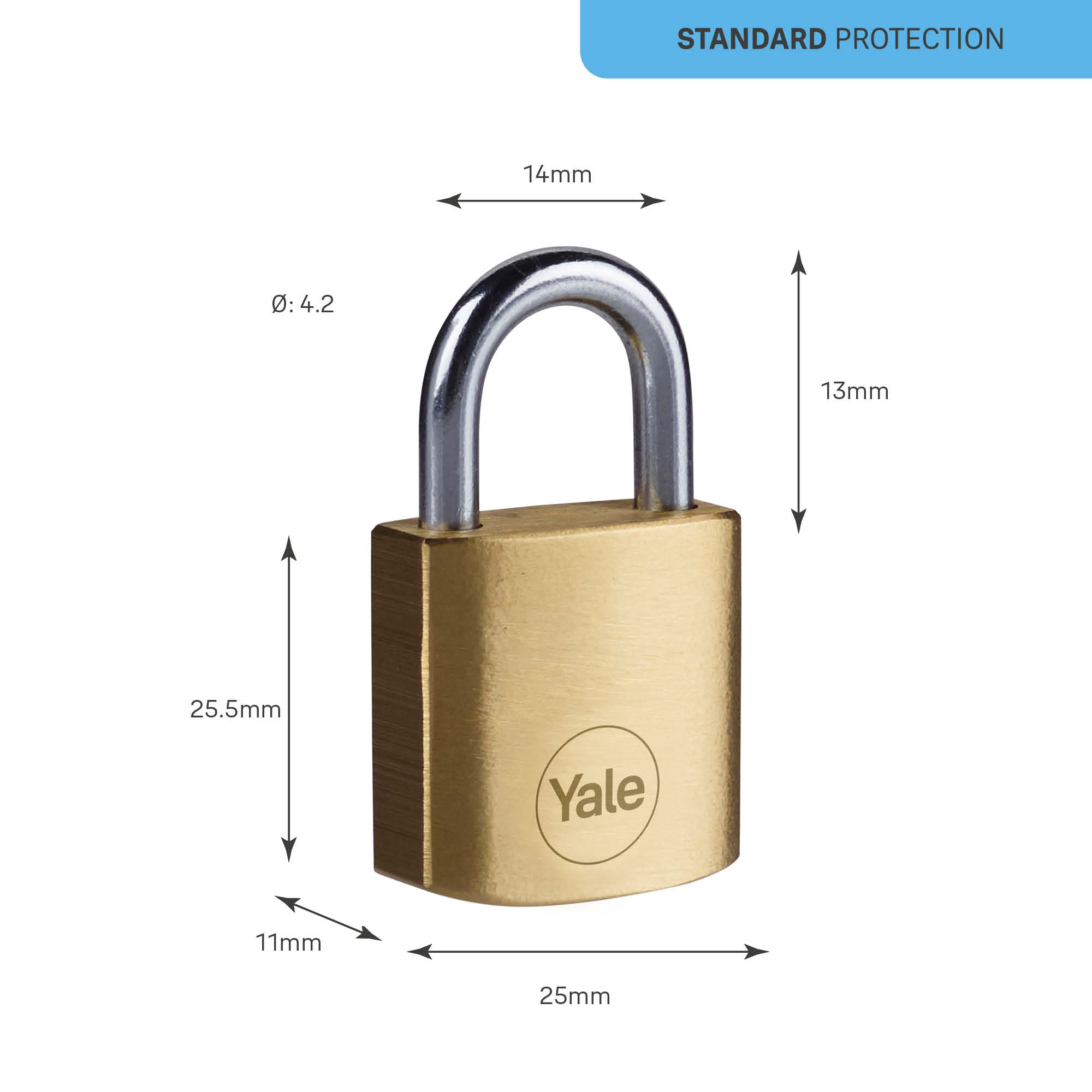 24241000 Yale1 Keyed Brass, Steel Padlock Weatherproof, 4.2 mm Shackle, 25mm Body