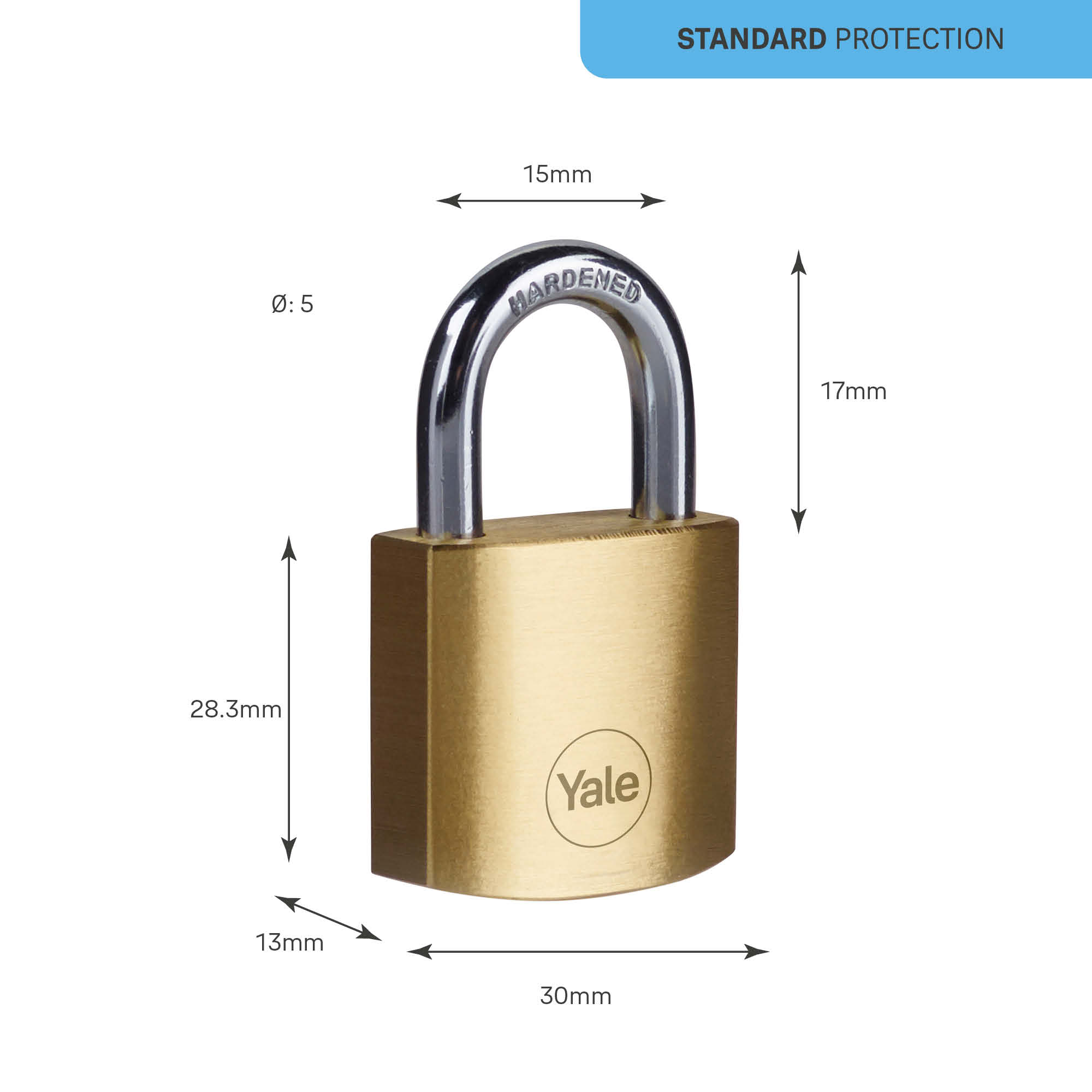 24242000 Yale1 Keyed Brass, Steel Padlock Weatherproof, 5 mm Shackle, 30mm Body