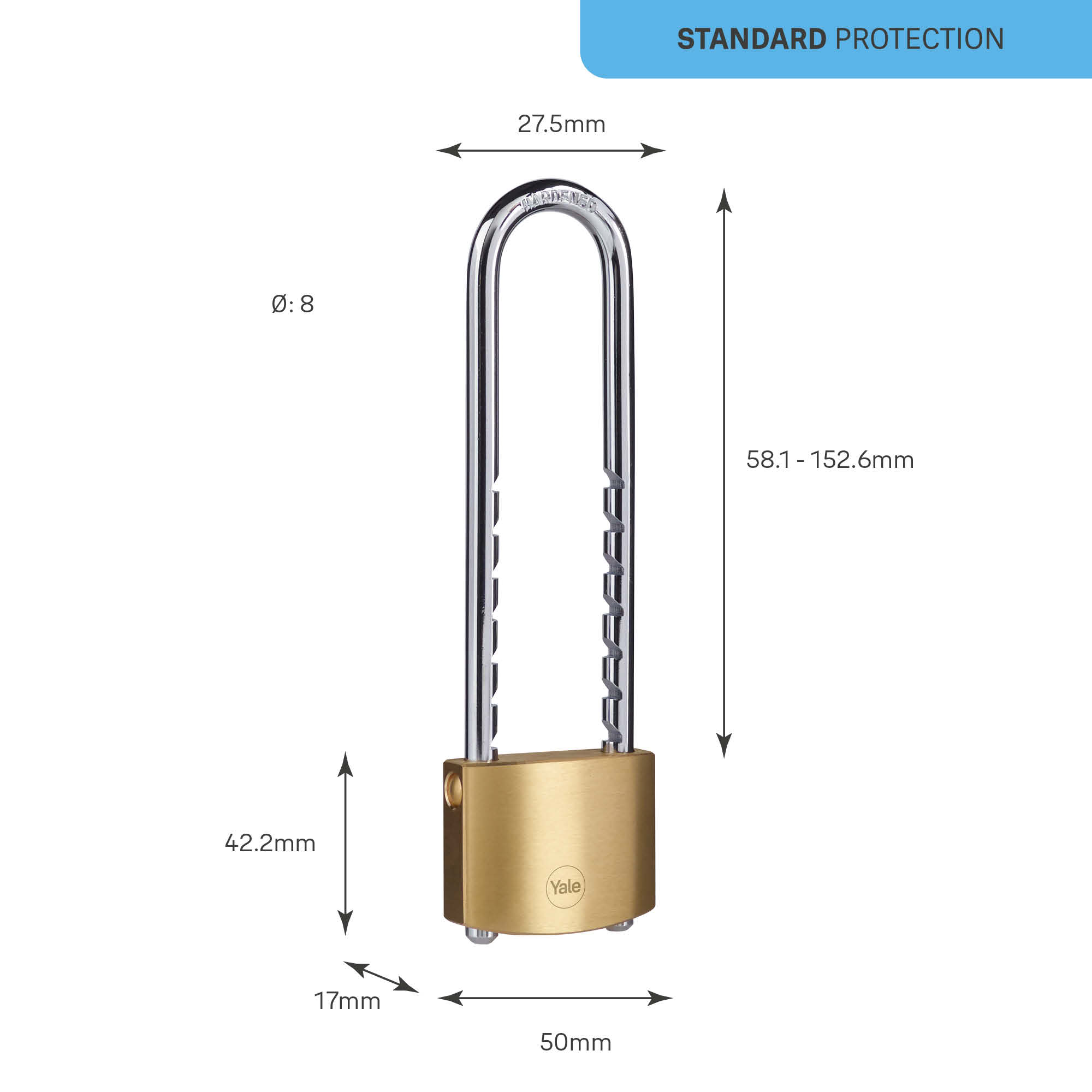 24259000 Yale1 Padlock Brass Padlock Weatherproof, 29 mm Shackle, 51mm Body