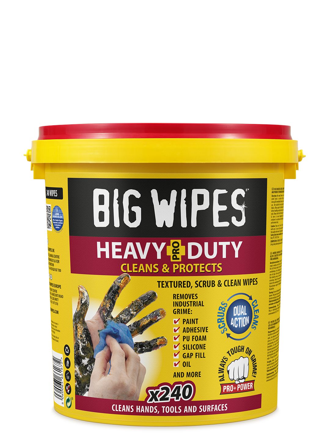 2427 Big Wipes HEAVY DUTY PRO Wet Wet Wipes, Bucket of, 200 x 300 mm 240 Per Pack