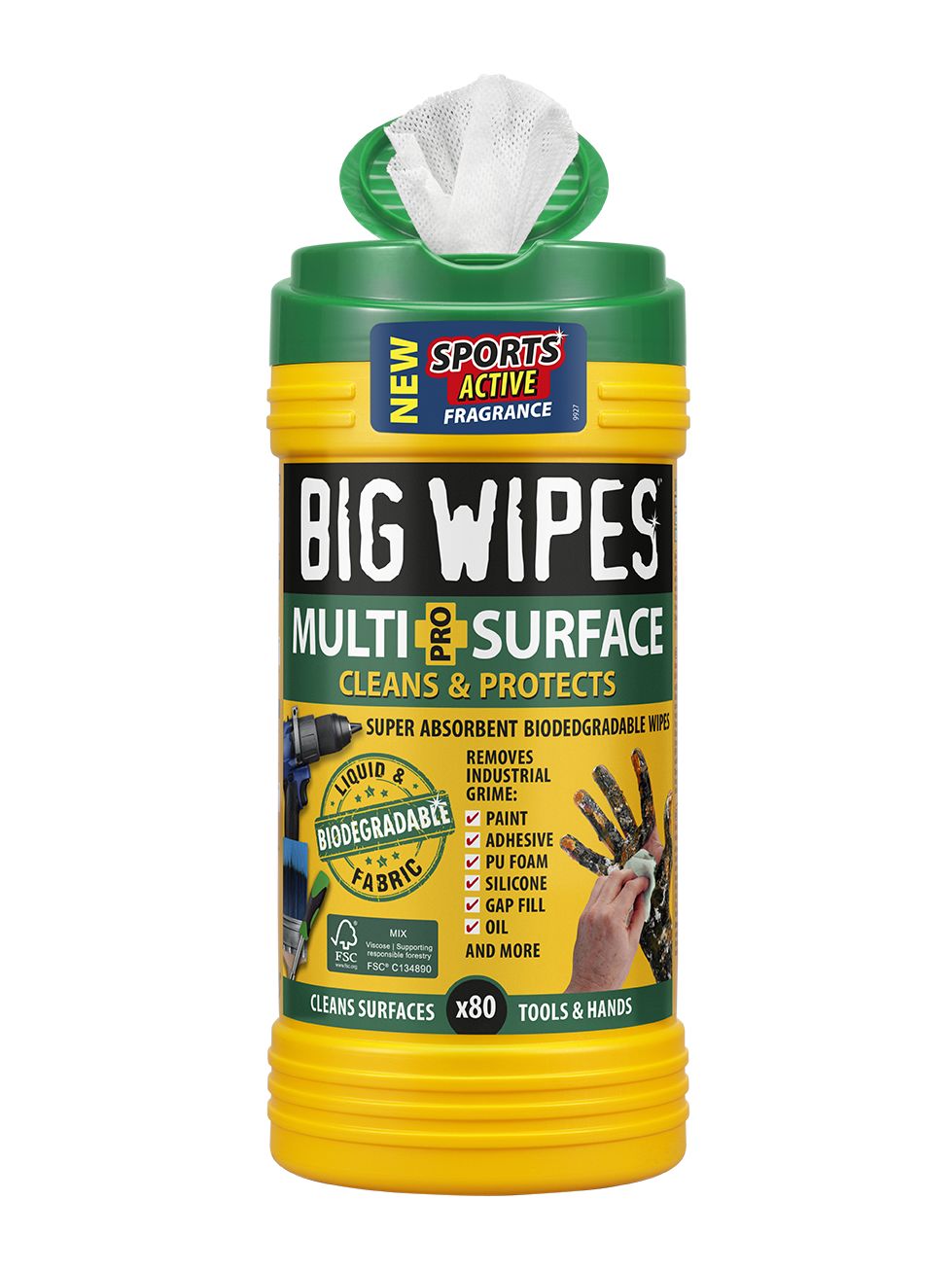 Big Wipes MULTI-SURFACE PRO Wet Biodegradable, Tub of, 200 x 300 mm 80 Per Pack