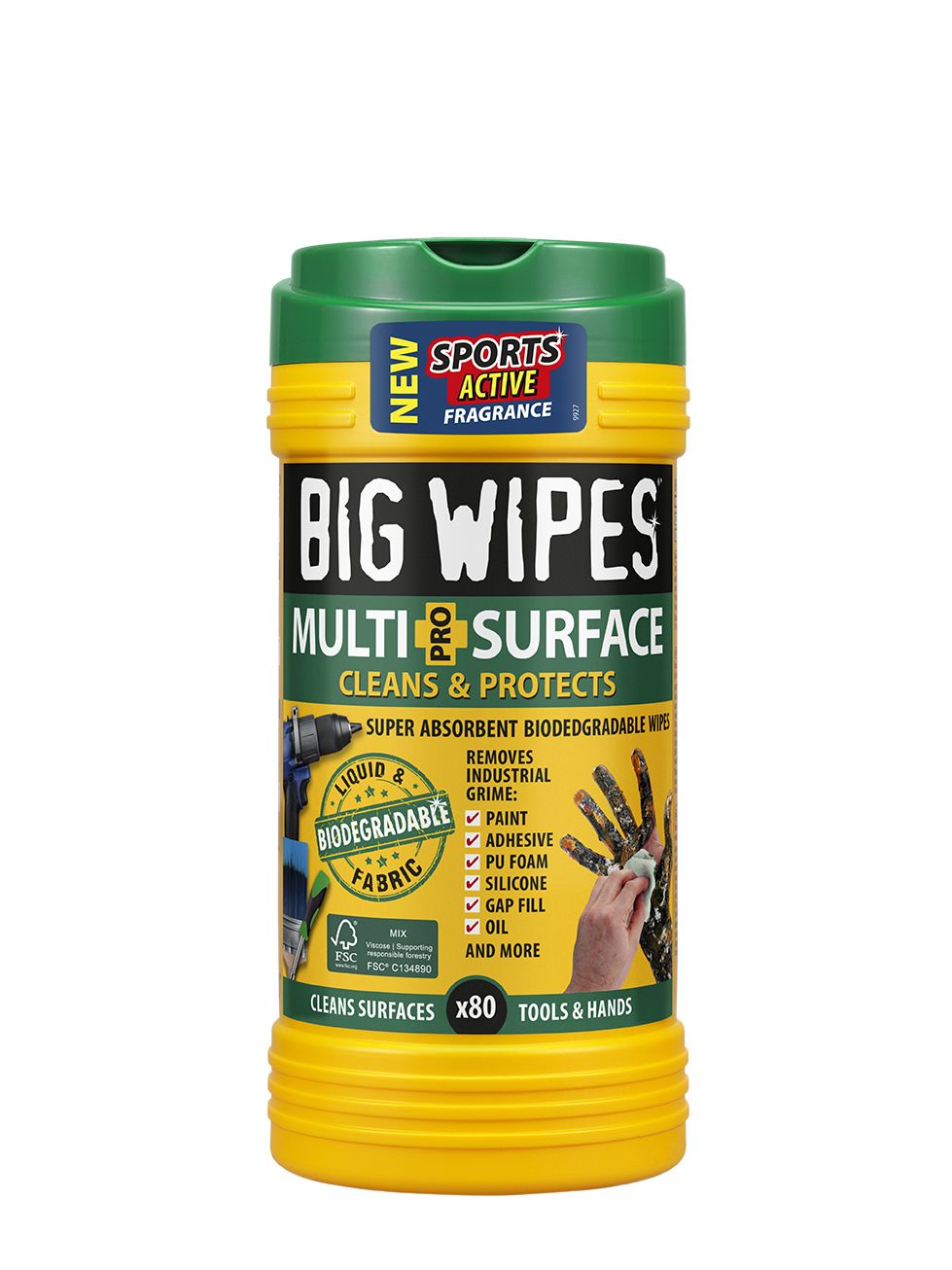 2440 Big Wipes MULTI-SURFACE PRO Wet Biodegradable, Tub of, 200 x 300 mm 80 Per Pack