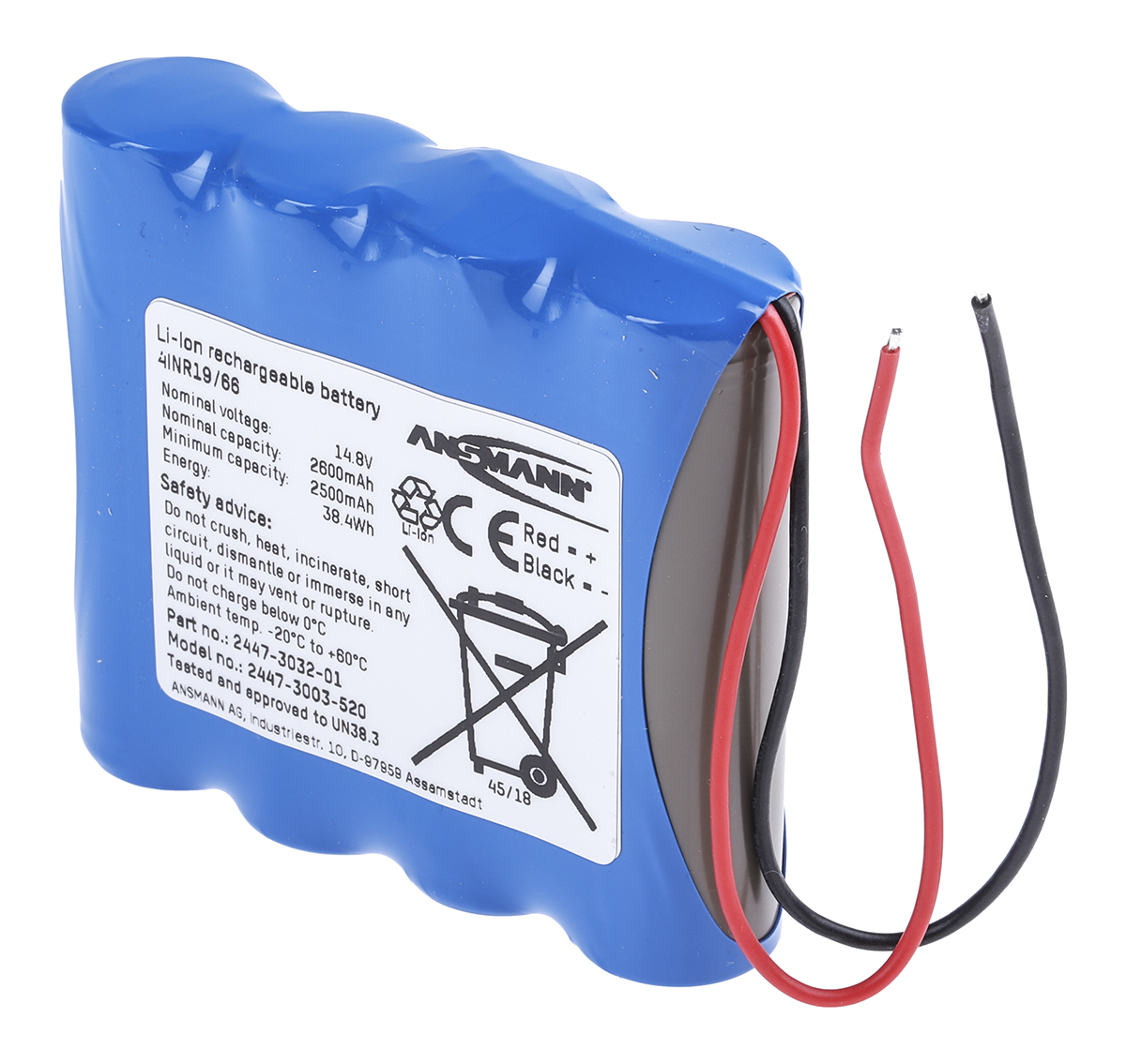 2447-3003 Ansmann 14.4 V Lithium-ion Rechargeable Battery Pack 4, 2600 mAh