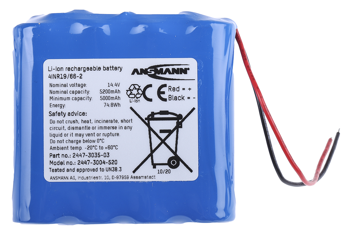Ansmann 14.4 V Lithium-ion Rechargeable Battery Pack 8, 5200 mAh