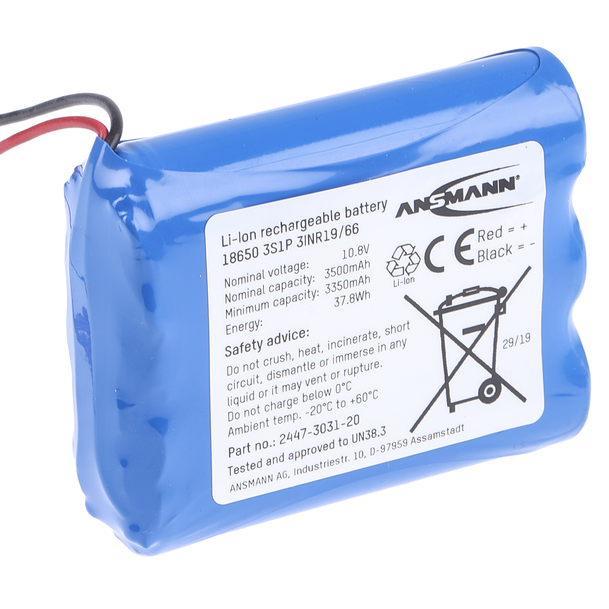 Ansmann 10.905 V Lithium-ion Rechargeable Battery Pack 3, 3.5 Ah