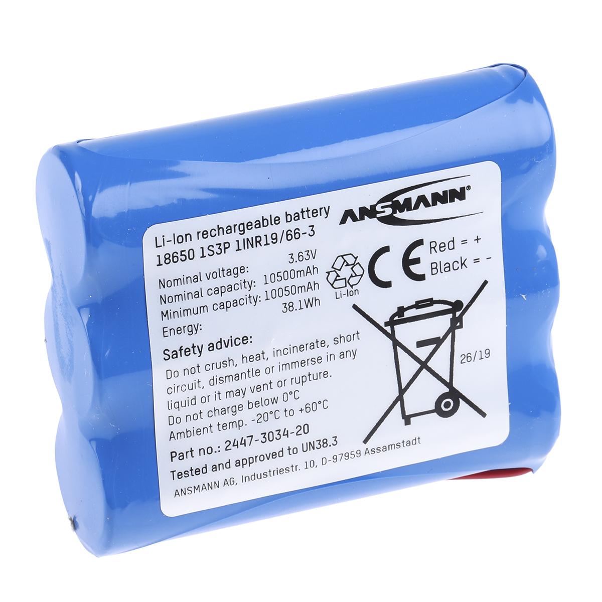 Ansmann 3.635 V Lithium-ion Rechargeable Battery Pack 3, 10.5 Ah