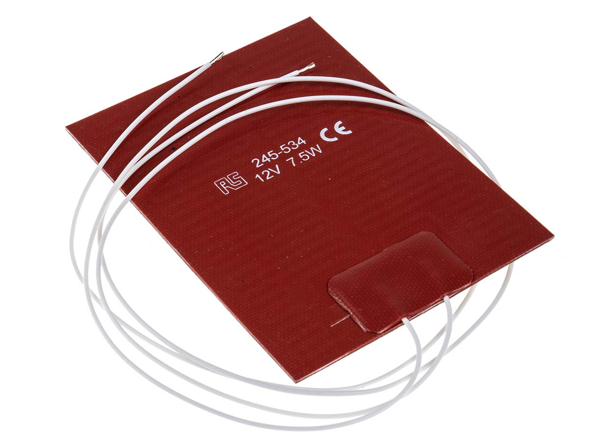 RS PRO Silicone Heater Mat, 24V dc, 7.5 W Rectangle, 75 mm 100mm