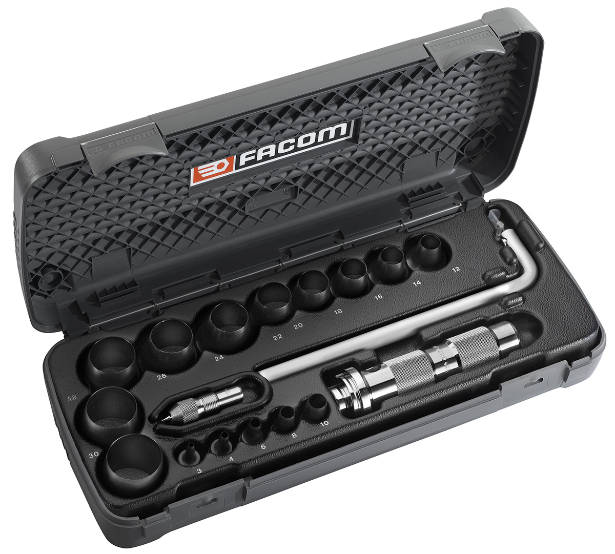 Facom , 18 Piece Gasket Cutting Kit, 3-30 mm, kit contents: 18 Pc Gasket Punch Kit + Case