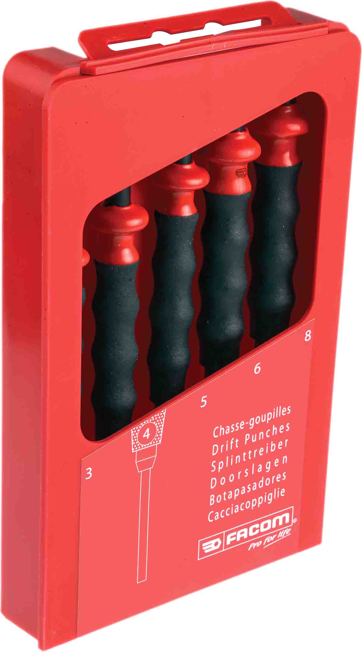 249gpb Facom 5-Piece Punch Set, Anti-Vibration Punch, 3mm, 8 mm Shank