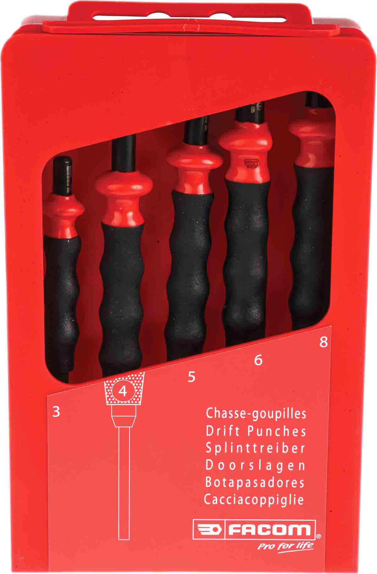 249gpb Facom 5-Piece Punch Set, Anti-Vibration Punch, 3mm, 8 mm Shank