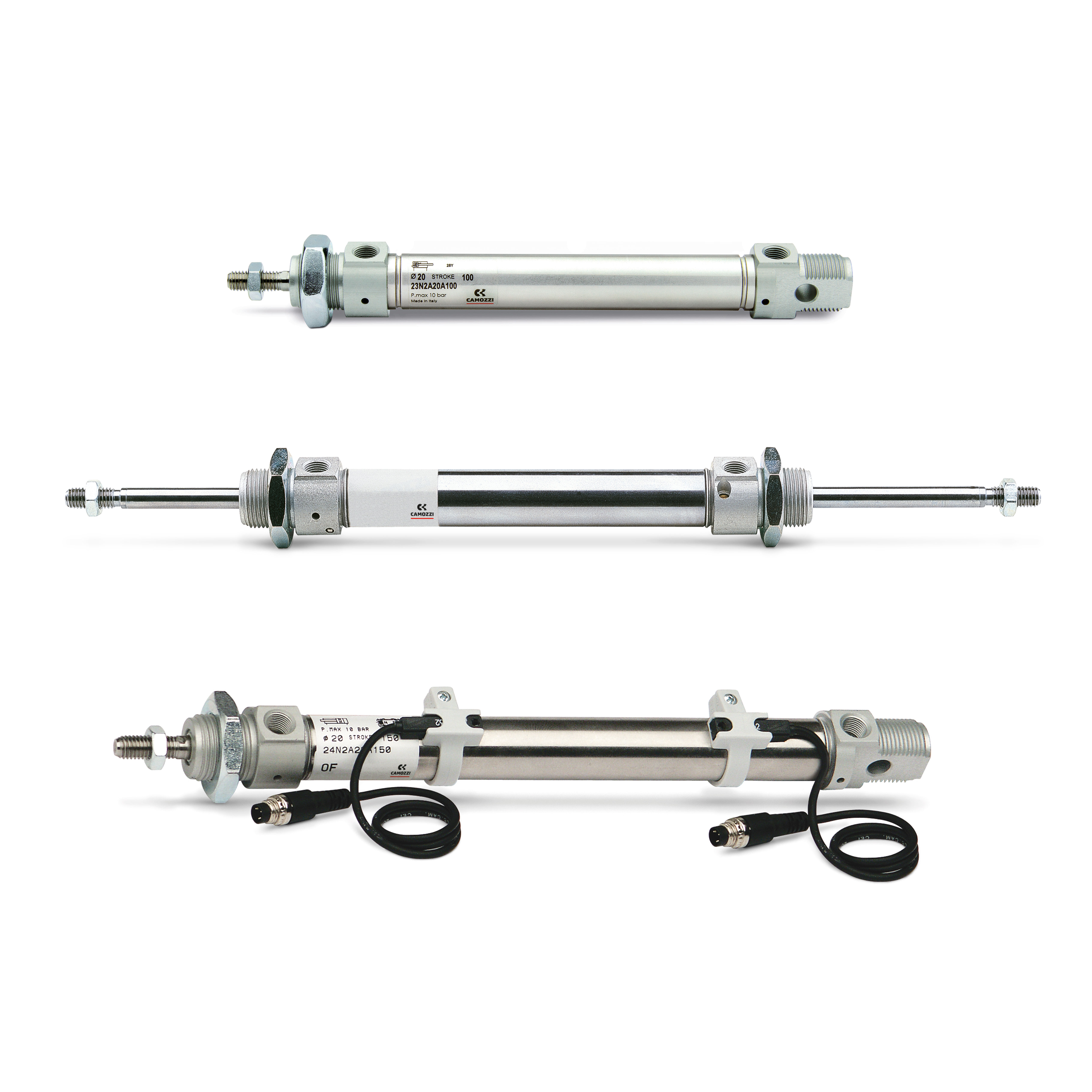 Camozzi Pneumatic Piston Rod Cylinder - 24N2A16A050 16 mm Bore, 50 mm 111 mm Series, Double Acting Acting