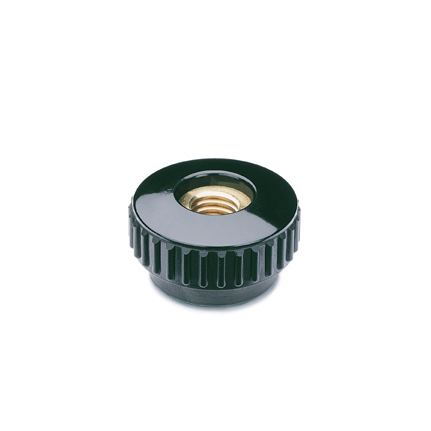 Elesa 2514 Black Duroplast Round Knob, M12, Threaded Through Hole