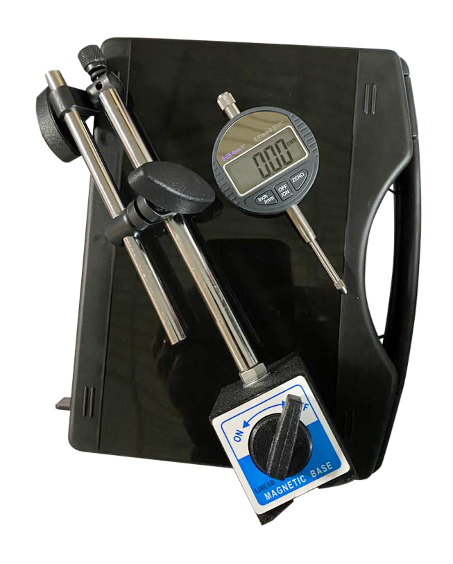 253-7450 RS PRO Metric 25 mm / 1 in Travel, 1 x Magnetic Base-MB-1, 1 x Plunger Digital Indicator Measuring Set, UKAS