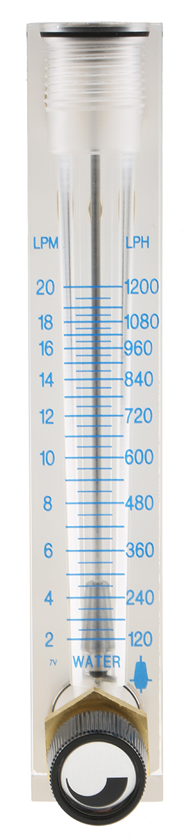 Key Instruments Flo-Rite Series Variable Area Flow Meter for Liquid, 1.5L/min Min, 20L/min Max