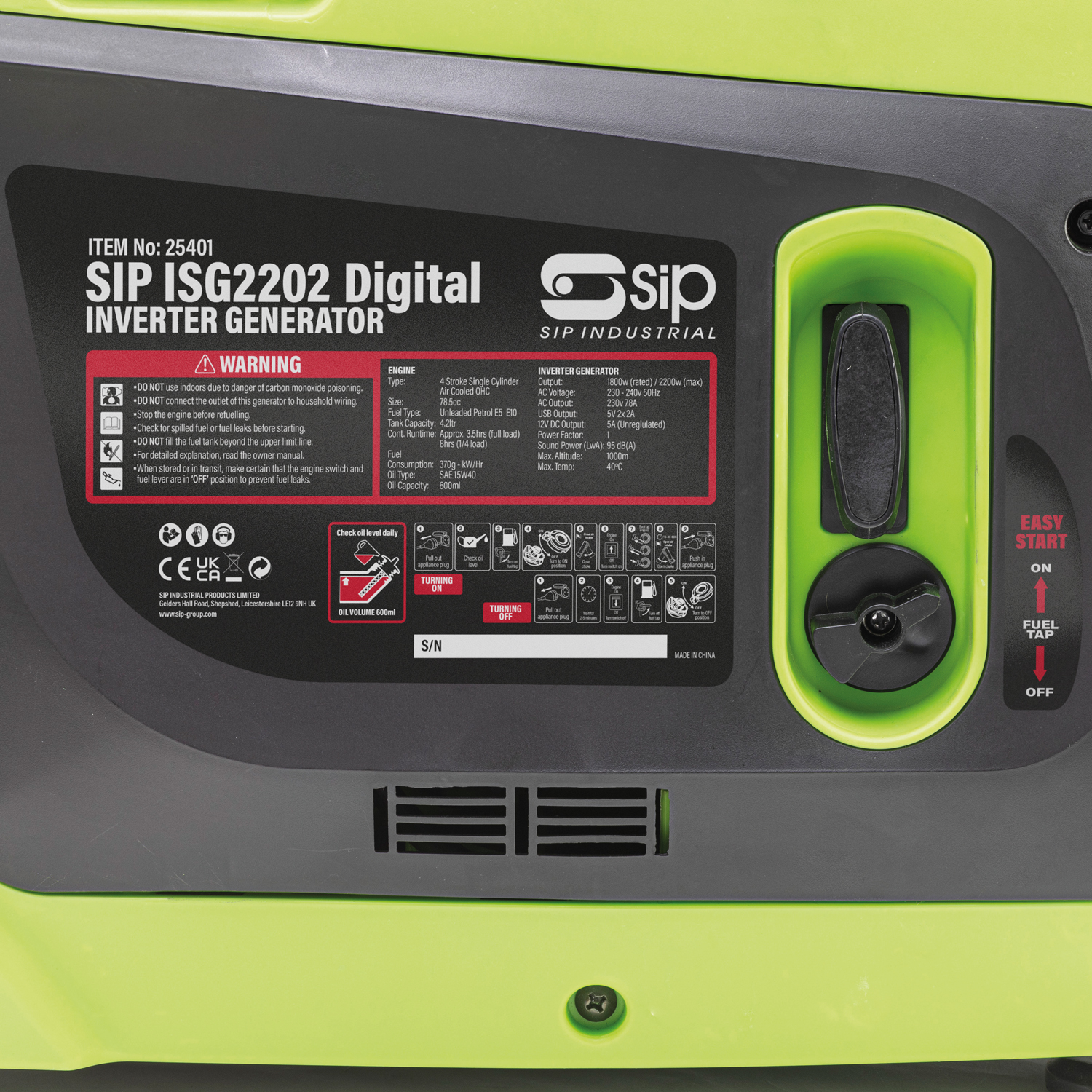 25401 SIP 1800 W Generator, 230V Output, 22.3 kg