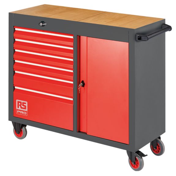 RS PRO 6 Drawer Wheeled Tool Cabinet, Steel