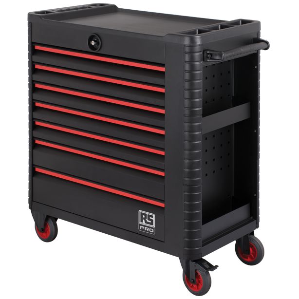 RS PRO 7 Drawer Wheeled Tool Cabinet, Steel