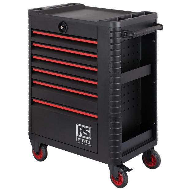 RS PRO 6 Drawer Wheeled Tool Cabinet, Steel