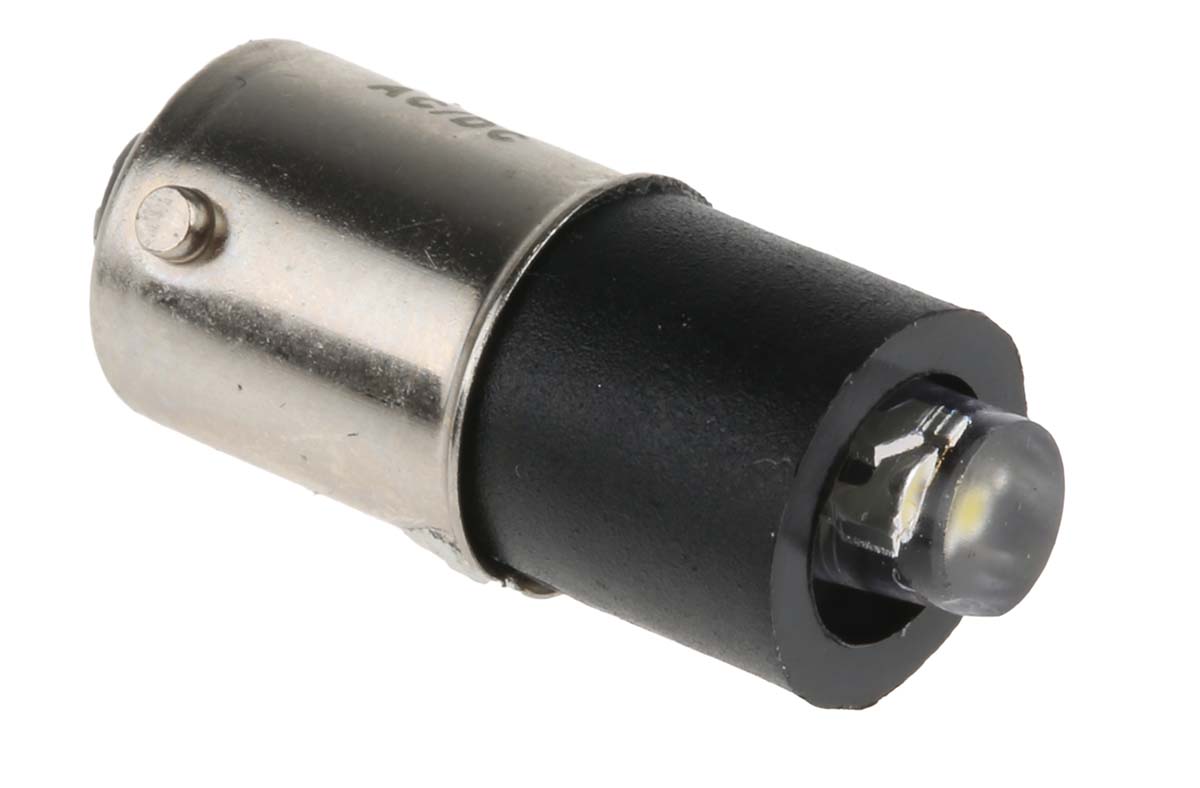 Marl White Indicator Lamp Single Chip, 48V ac/dc, 8 V ac/dc, BA9 Base, 4.9 mm Diameter, 785mcd