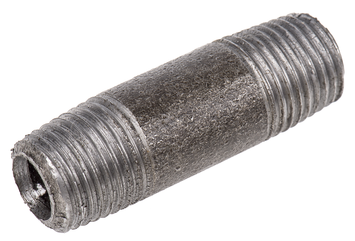 RS PRO Black Malleable Iron Fitting Nipple, Male 1/4 in to Male 1/4 in
