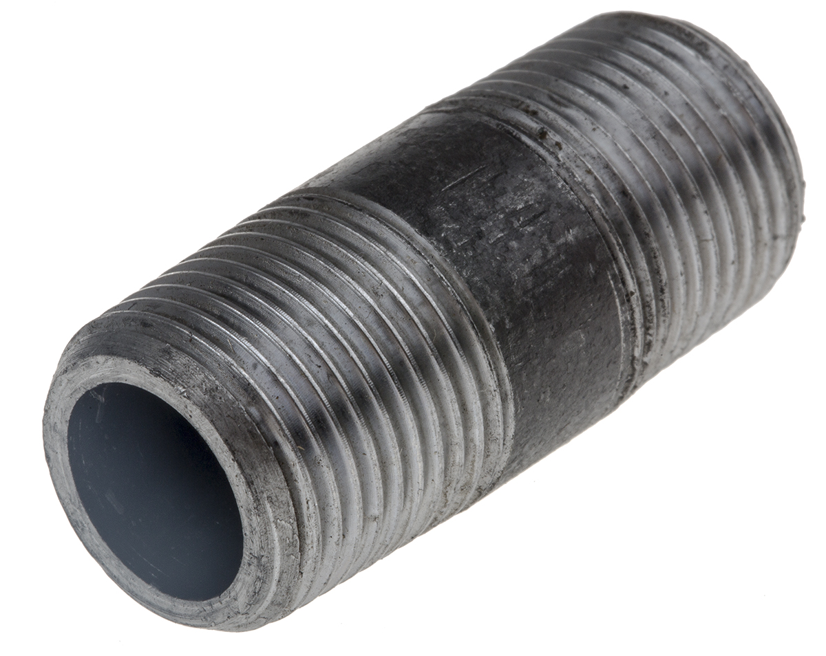 RS PRO Black Malleable Iron Fitting Nipple, Male 3/8 in to Male 3/8 in