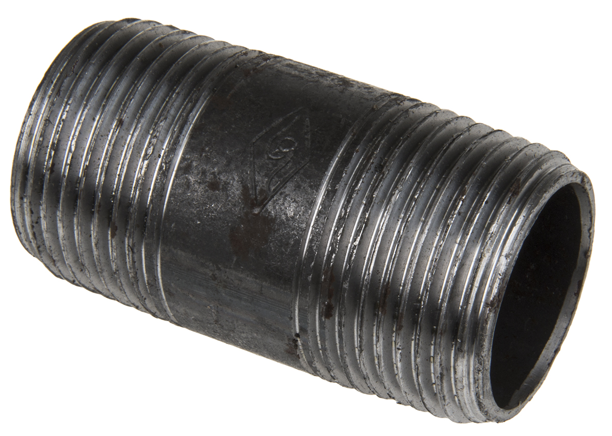 RS PRO Black Malleable Iron Fitting Nipple, Male 1 in to Male 1 in