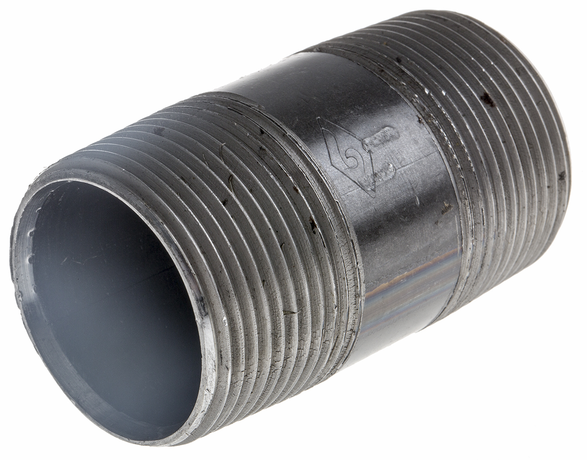 RS PRO Black Malleable Iron Fitting Nipple, Male 1-1/4 in to Male 1-1/4 in