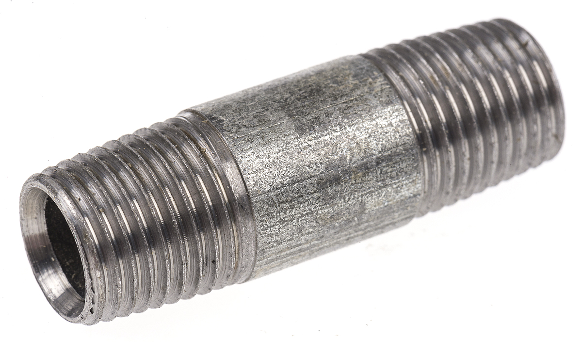 RS PRO Galvanised Malleable Iron Fitting Nipple, Male 1/4 in to Male 1/4 in