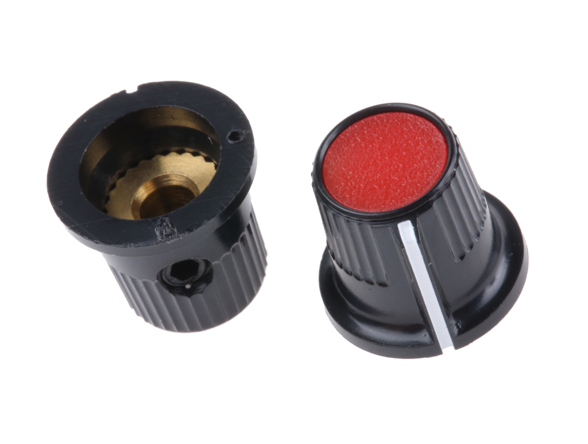 RS PRO 11.6 mm Knob Diameter Red, Black Potentiometer Knob for 3.18 mm Shaft Circular