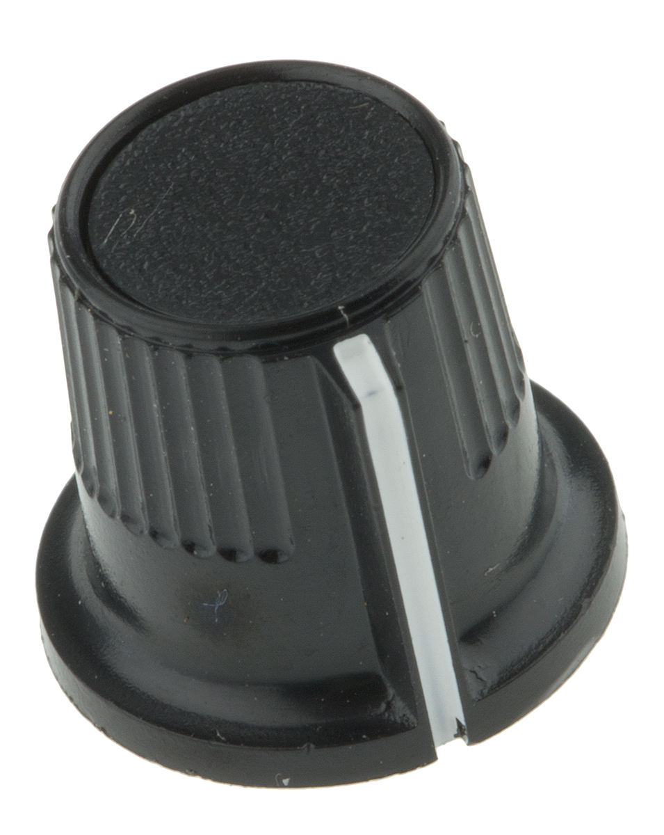 RS PRO 11.6 mm Knob Diameter Black Potentiometer Knob for 3.2 mm Shaft Circular