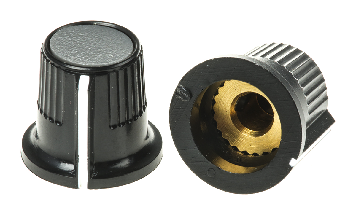 RS PRO 11.6 mm Knob Diameter Grey, Black Potentiometer Knob for 3.2 mm Shaft Circular