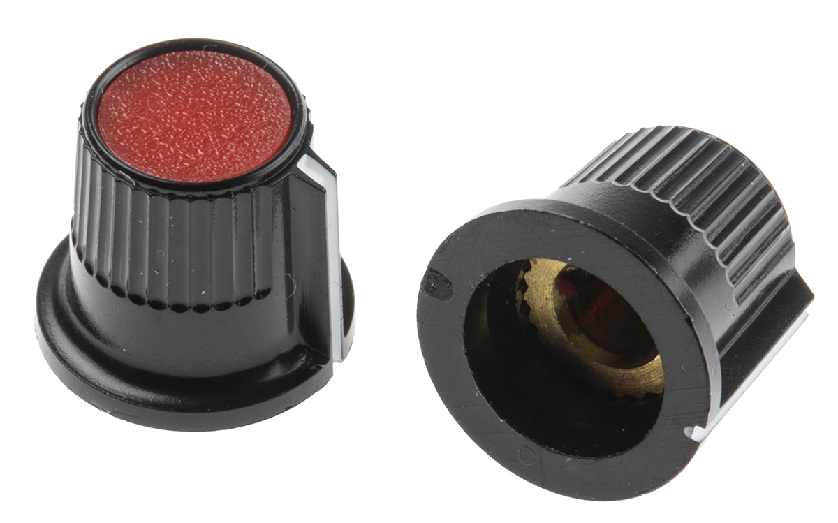 RS PRO 12 mm Knob Diameter Red, Black Potentiometer Knob for 4 mm Shaft Circular