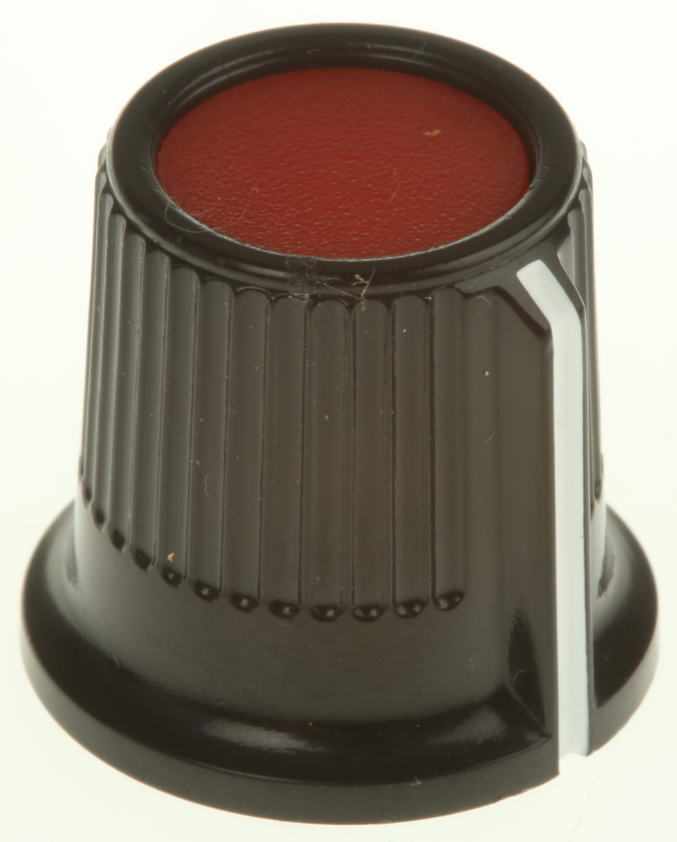 RS PRO 16.2 mm Knob Diameter Red, Black Potentiometer Knob for 3.18 mm Shaft Circular