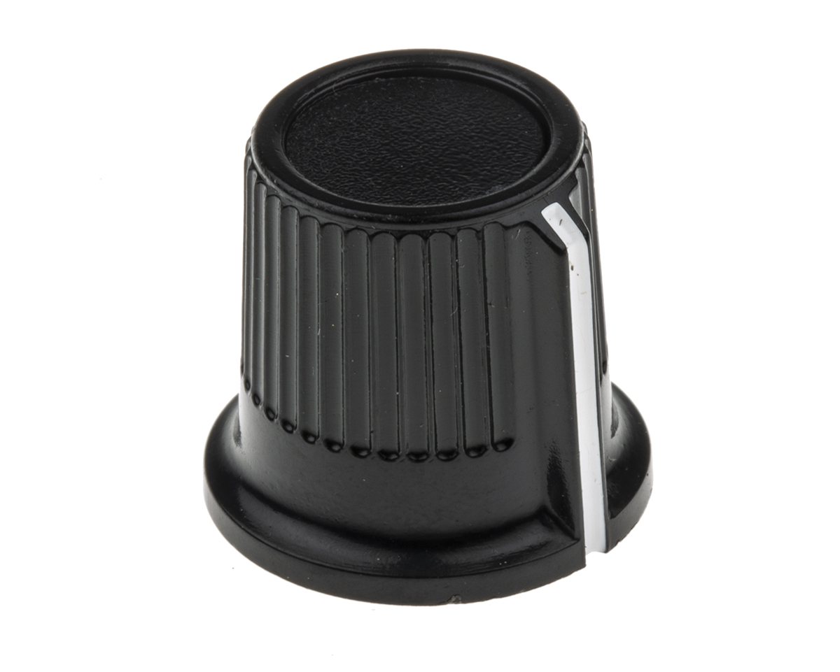 RS PRO 16.2 mm Knob Diameter Black Potentiometer Knob for 6 mm Shaft Circular