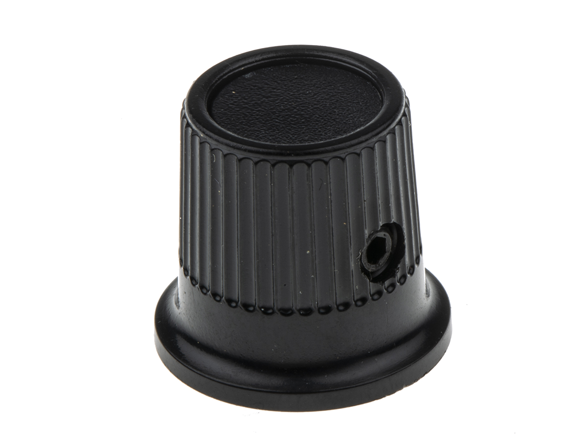 259-6913 RS PRO 16.2 mm Knob Diameter Black Potentiometer Knob for 6 mm Shaft Circular