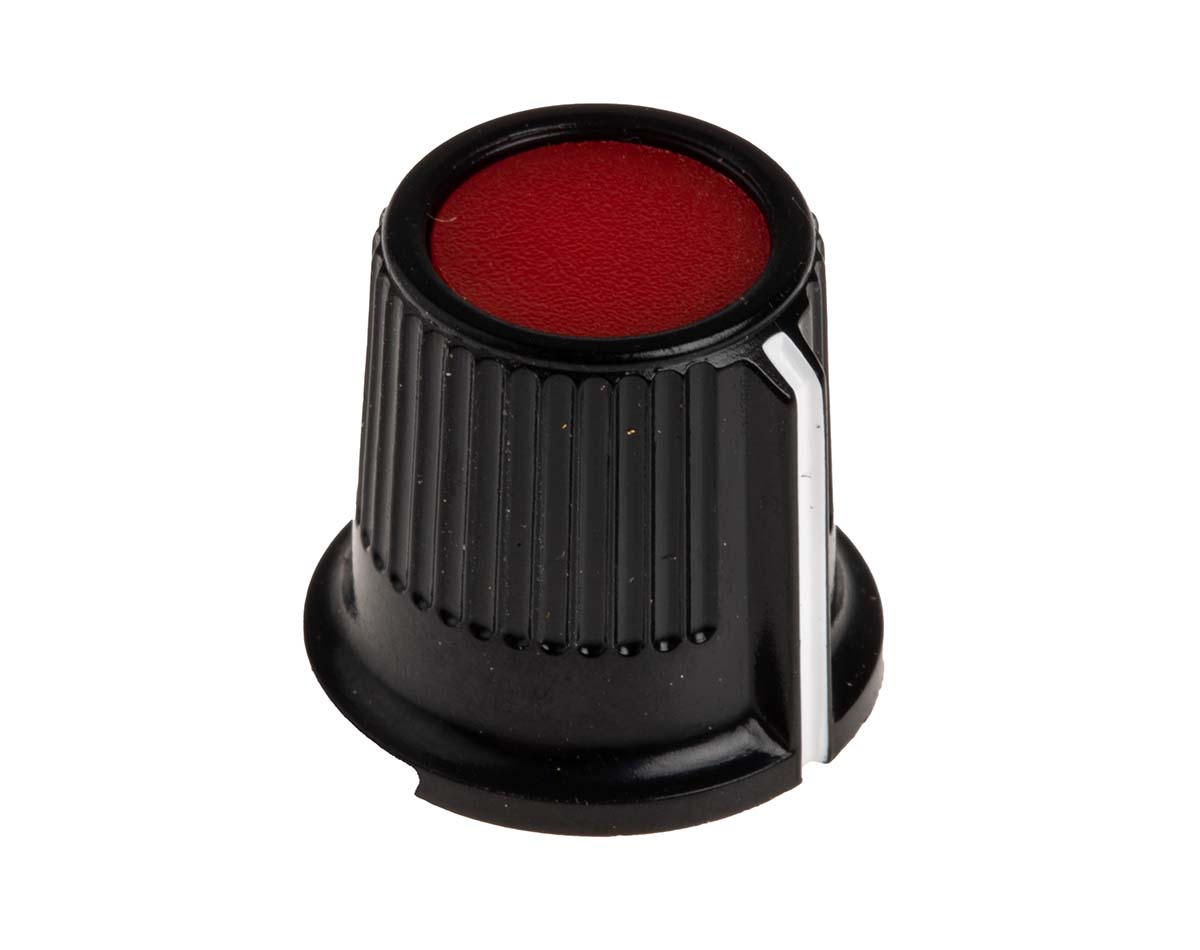 RS PRO 16.2 mm Knob Diameter Red, Black Potentiometer Knob for 6.35 mm Shaft Circular