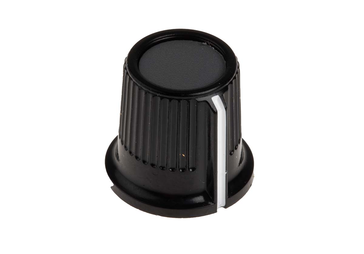 RS PRO 16.2 mm Knob Diameter Grey, Black Potentiometer Knob for 6.35 mm Shaft Circular