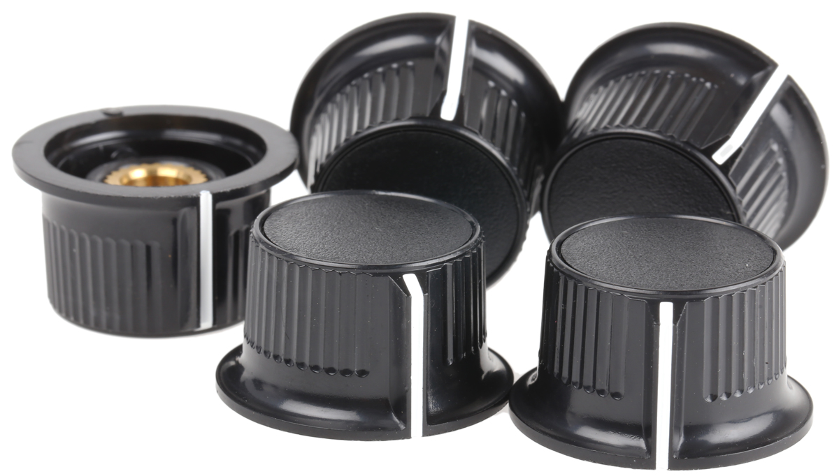 RS PRO 28 mm Knob Diameter Black Potentiometer Knob for 6.35 mm Shaft Circular