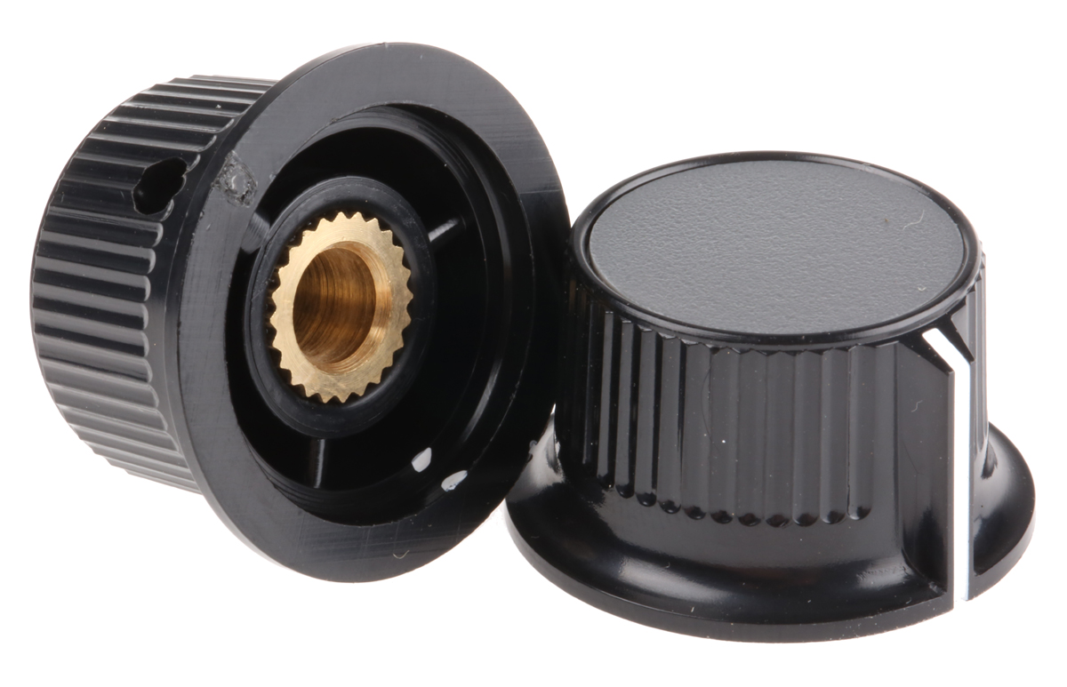 RS PRO 28 mm Knob Diameter Black, Grey Potentiometer Knob for 6 mm Shaft Circular