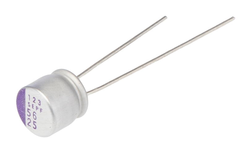 Panasonic 56 μF Through Hole Polymer Capacitor, 25V dc