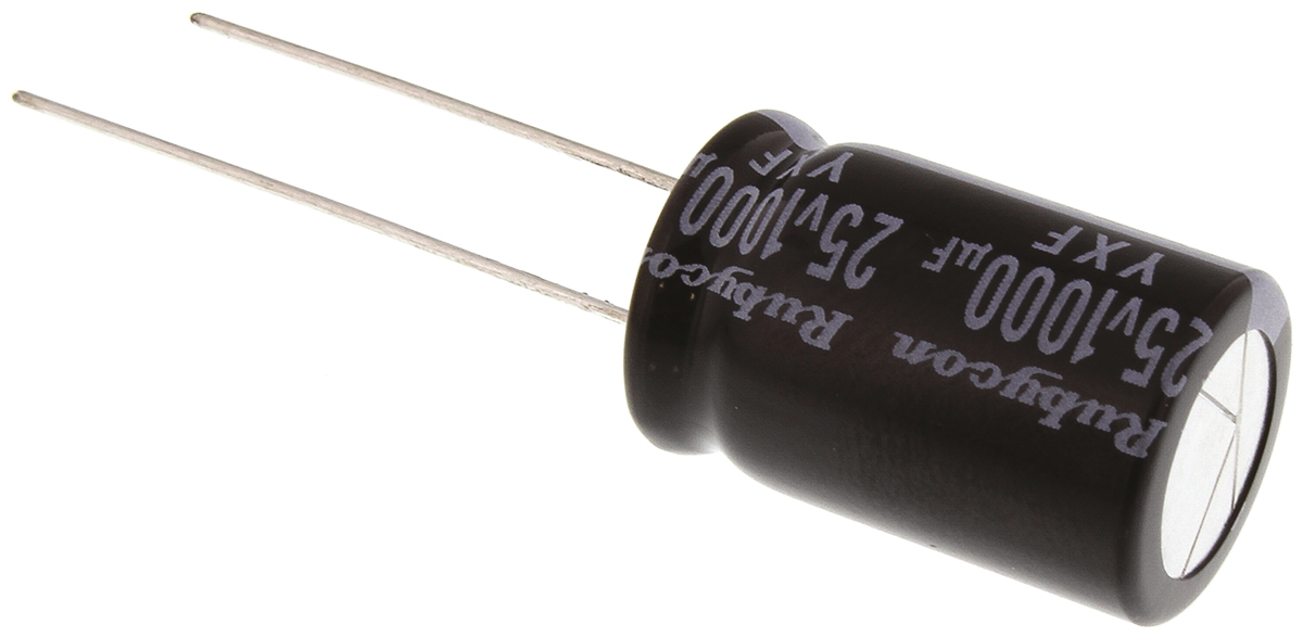 Rubycon 1000 μF Capacitor 25V dc, Radial, Through Hole - 25YXF1000M12.5X20