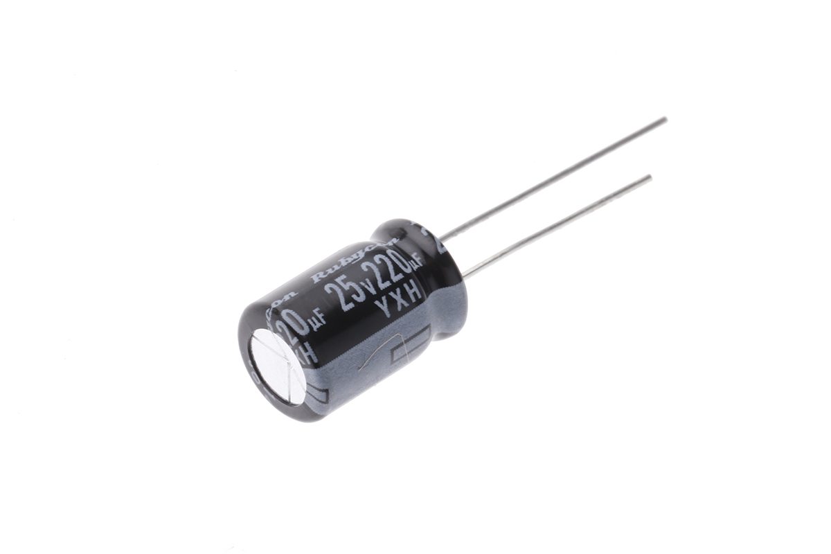 Rubycon 220 μF Capacitor 25V dc, Radial, Through Hole